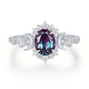 Galactic Oval Cut Alexandrite Ring White Gold Vermeil (V 1/2 (UK))
