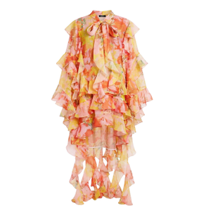 Heavy Tiered Ruffle Oversized Dress In Red Floral Print (one size)