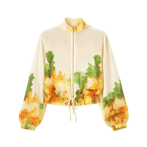 Yumi Beige Printed Lightweight Modal Bomber Jacket (M)