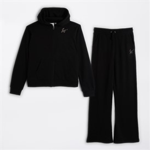 Juicy Couture Girls Zip Through Hoodie And Wide Leg Joggers Set Black