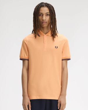 Fred Perry Mens Twin Tipped Signature Polo Shirt - Peach/French Navy/French Navy 82B