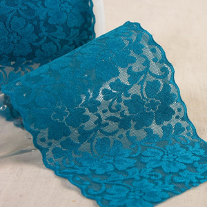 Dentelle élastique fleurs - Bleu canard
