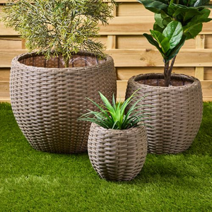 WICKER Large Round Plant Pot Grey