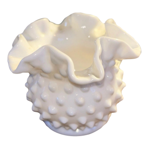 Vintage Fenton Milk Glass Ruffled Vase