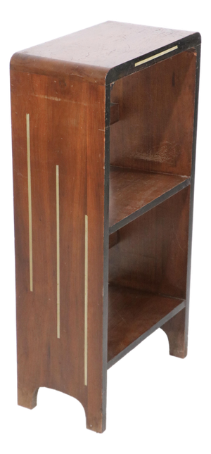 Small Art Deco Machine Age Bookshelf With Metal Inlay Trim C. 1930/40's