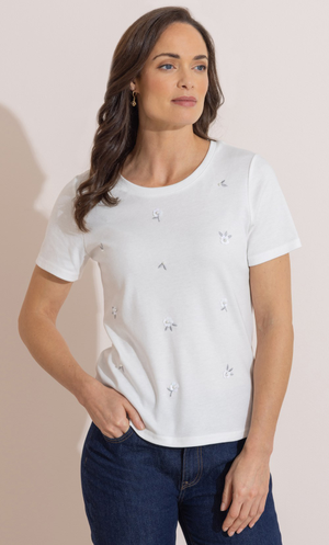 Embellished Short Sleeve T-Shirt - White/Silver