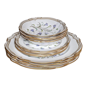 1990s Spode's "Campanula" Dinner & Salad Plates & Desert Bowls- 12 Pieces