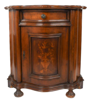 Italian Console Cabinet With Floral Marquetry on Bun Feet