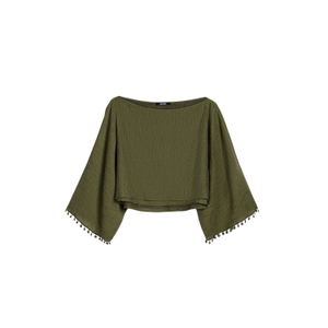 Cropped Boat-Neck Blouse (M/L)