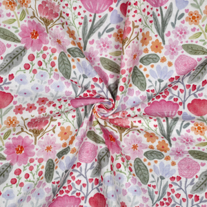 Tissu double gaze imprimé - Champs de fleurs