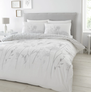 Meadowsweet Floral Duvet Cover Set - Grey & White King Size 220x230cm