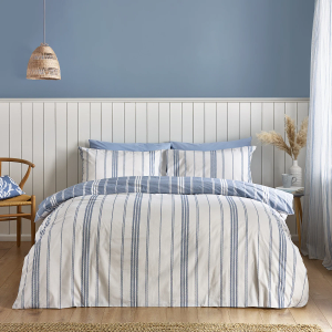 CL Harbour Stripe Duvet Cover Set - Blue Single 200x135cm