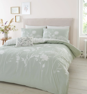 Meadowsweet Floral Duvet Cover Set - Sage Green King Size 220x230cm