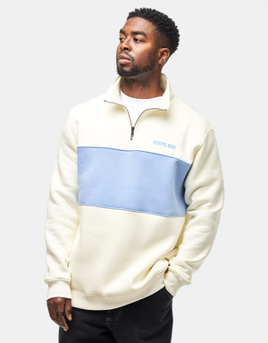 Route One Blocked 1/4 Zip Sweat - Stone/Baby Blue