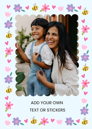 Cute Bee And Flower Border Design Your Own Photo Upload Card