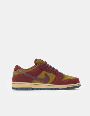 Nike SB Dunk Low Pro Skate Shoes - Dark Team Red/Burgundy Crush-Olive