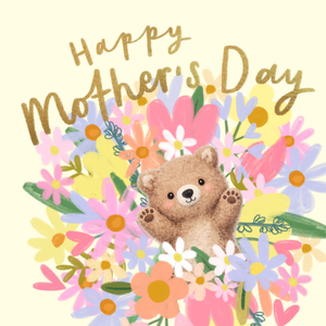 Sweet Bear & flowers Illustrated Mother's Day Card
