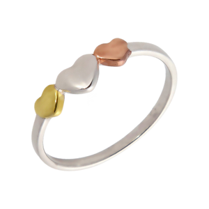 New Sterling Silver 3 Colour Hearts Ring