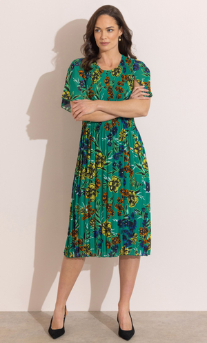 Floral Pleated Midaxi Dress - Green/Multi