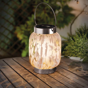 Pink & White GlassArt Solar Lantern – Elegant Confetti Glass Outdoor Light 