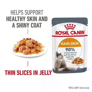 Royal Canin Hair & Skin Care Adult Wet Cat Food in Jelly - Pack Size : 12 x 85g Pouches
