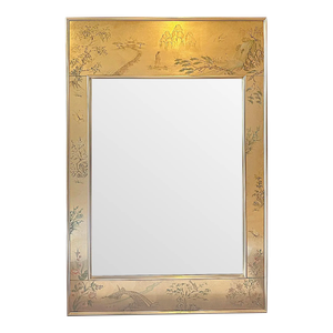 LaBarge Chinoiserie Hand Painted Gold Églomisé Mirror