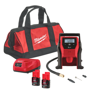 Milwaukee M12BI-202B 12V Sub Compact Inflator Kit - 2x 2Ah Batteries, Charger &amp; 16Inch Bag