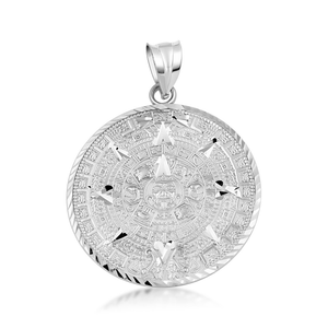 Silver Aztec Calendar Pendant Medallion Necklace (Available in Size Small/Medium/Large)
