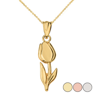 Gold Tulip Flower Pendant Necklace (Available in Yellow/Rose/White Gold)