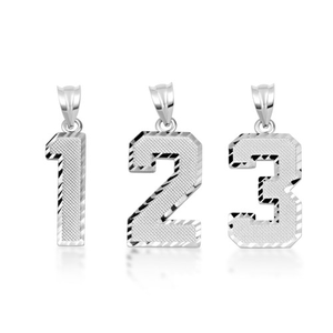 .925 Sterling Silver Diamond Cut Custom Jersey Number Sports Pendant Necklace