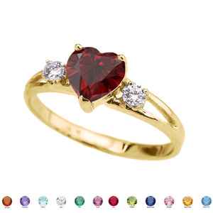 Solid Gold Custom Heart Birthstone Promise Engagement Ring (Available in Yellow/Rose/White Gold)