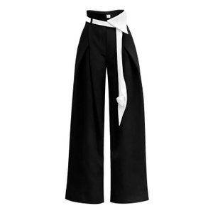 Fashion Forward Wide-Leg Pants & Contrast Belt - Black (M)