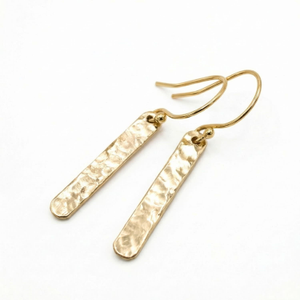 Minimalist Hammered Gold Bar Drop Earrings