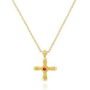 Sakros Cross Gold Vermeil Necklace With Natural Coral – Luxury Women's Religious Jewelry