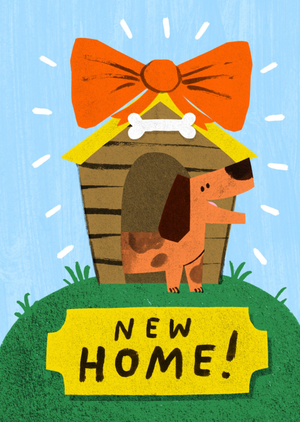 Cute Illustrated Dog In Kennel New Home Card