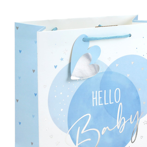Hello Baby Boy Blue Large White Gift Bag 33cm