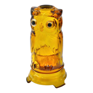 Mid 20th Century Handblown Amber Art-Glass Owl Candleholder