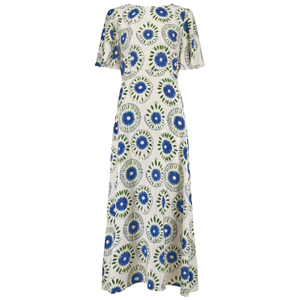 When I Close My Eyes White And Blue Print Rene Maxi Dress (XS)