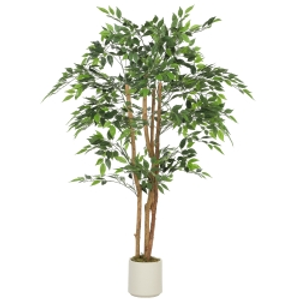 HOMCOM 150cm Artificial Ficus Tree, Fake Potted Tree with Solid Wood Trunk and Pot for Indoor, Green