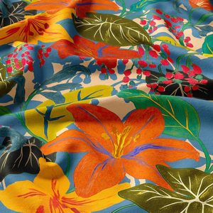 Tissu viscose fantaisie - Madidi bleu et rouge