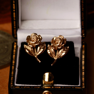 Pre-Owned Vintage 1959 9ct Yellow Gold Rose Stud Earrings