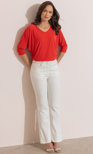 Embellished Kick Flare Jeans - Ivory