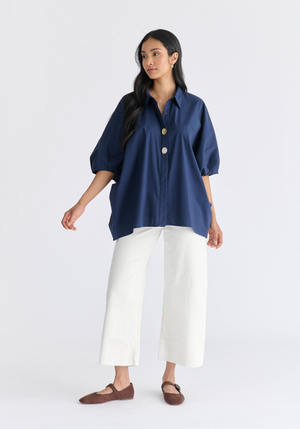 Metallic Button Details Oversized Blouse