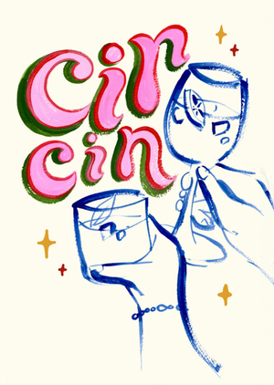 Cin Cin Illustrated Toasting Glasses Card