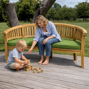 Crummock Teak Peanut Garden Bench With Cushion