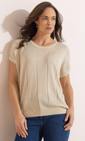 Shimmer Short Sleeve Knit Top - Gold