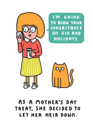 Funny Illustrated Woman With Cat Mother's Day Card