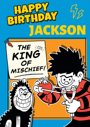 Beano Dennis And Gnasher King Of Mischief Birthday Card