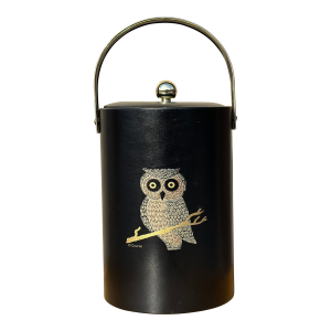 Mid-Century Signed Couroc Black & Gold Owl Ice Bucket