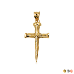 Solid Gold Nail Cross Pendant Necklace (Available in Yellow Gold, Rose Gold, White Gold)
